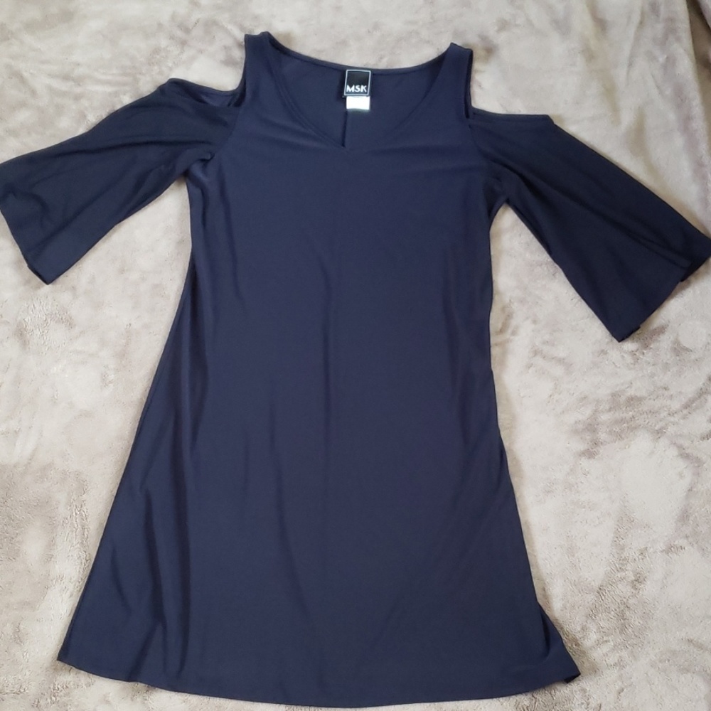MSK navy knit cold shoulder dress - L never worn